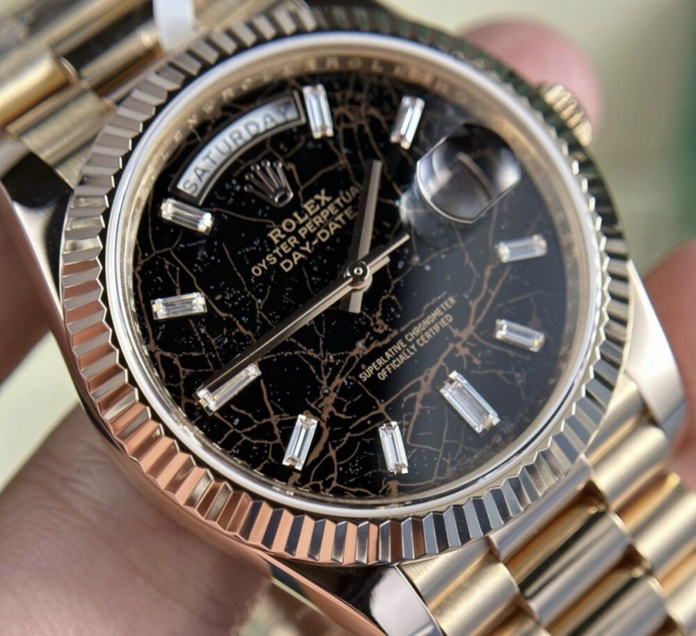 Rolex Day-Date 228235 RG Plated Eisenkiesel Dial CZ Diamonds 40mm Super Clone